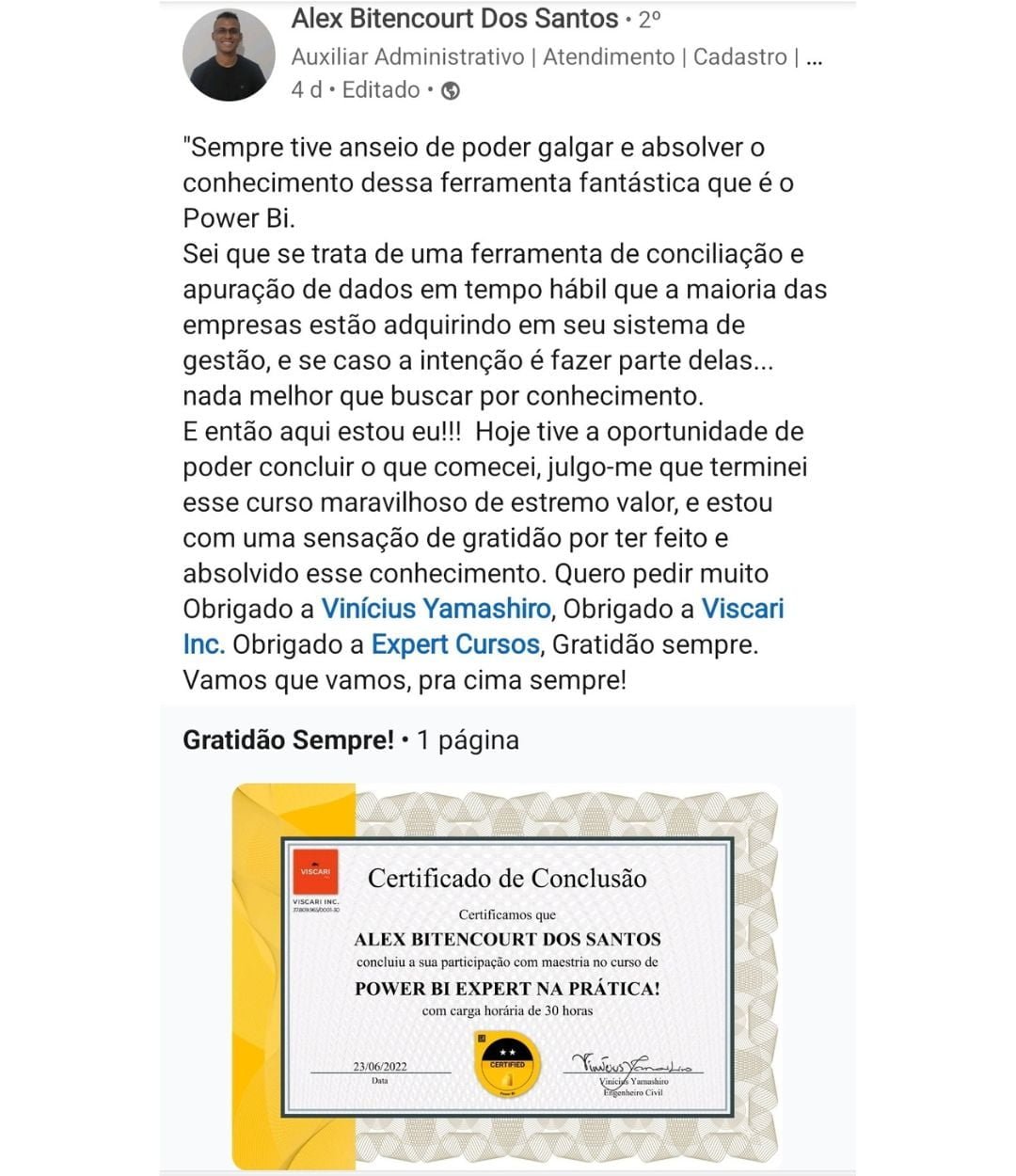 Confira as avaliações do nosso Curso de Excel + Power Bi do básico ao avançado