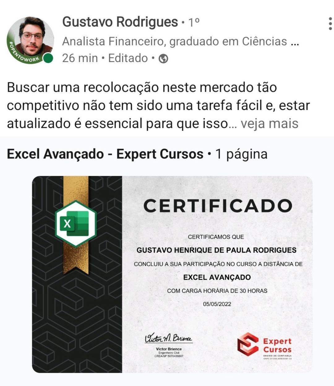 Avaliações do Curso de Excel
