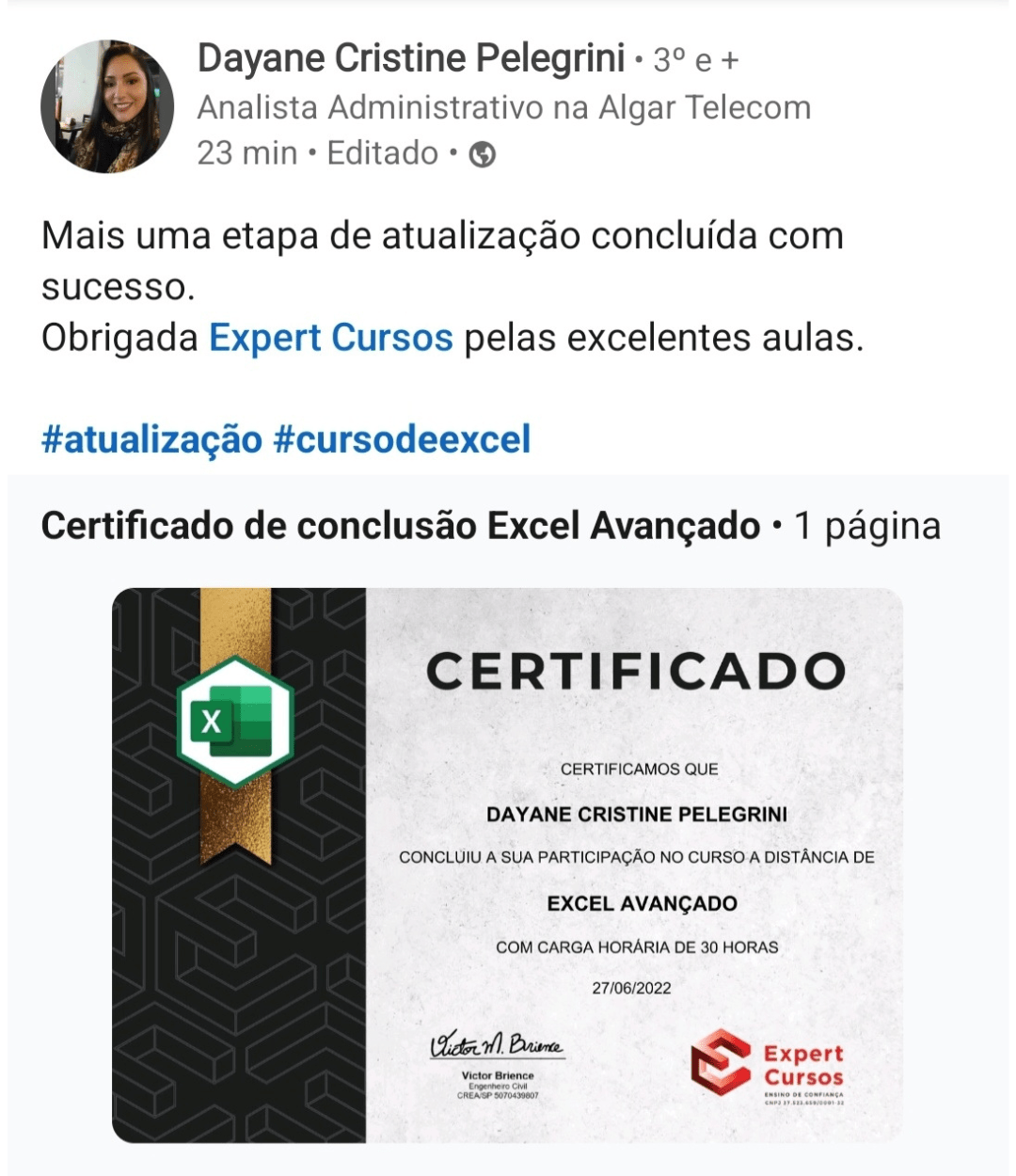 Avaliações do Curso de Excel